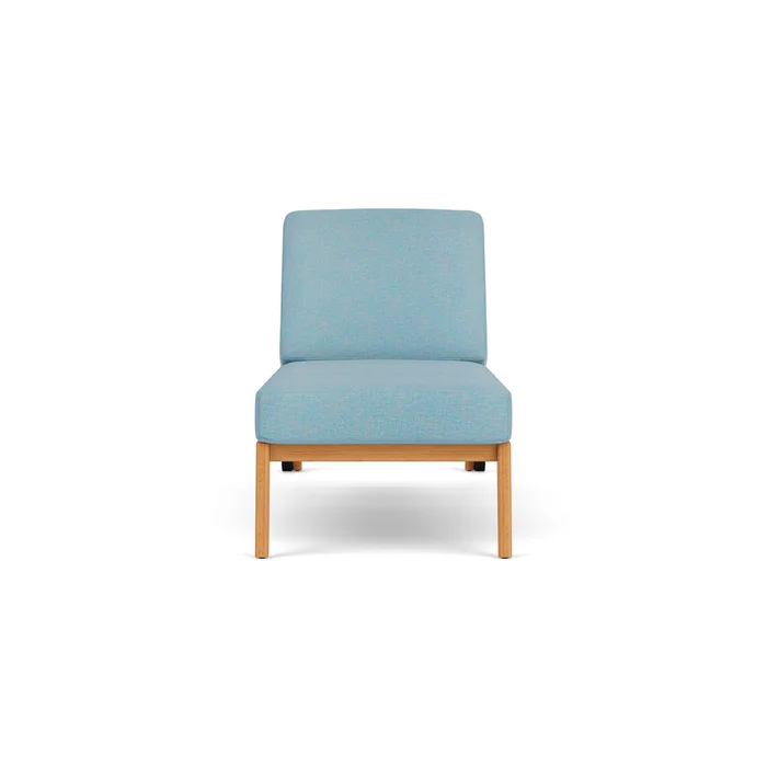 alpine pool chaise in natural teak finish with leeds light blue fabric grade a