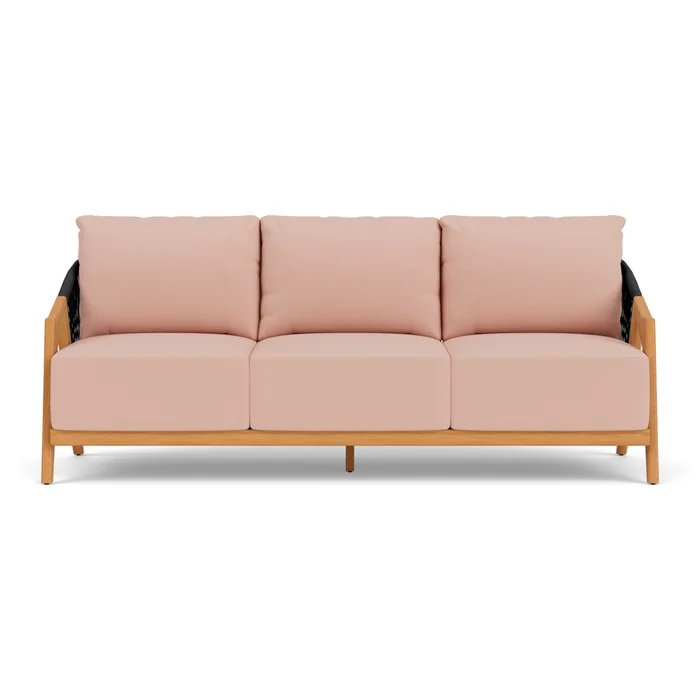 alpine sofa in natural teak finish with azulu clay fabric grade b