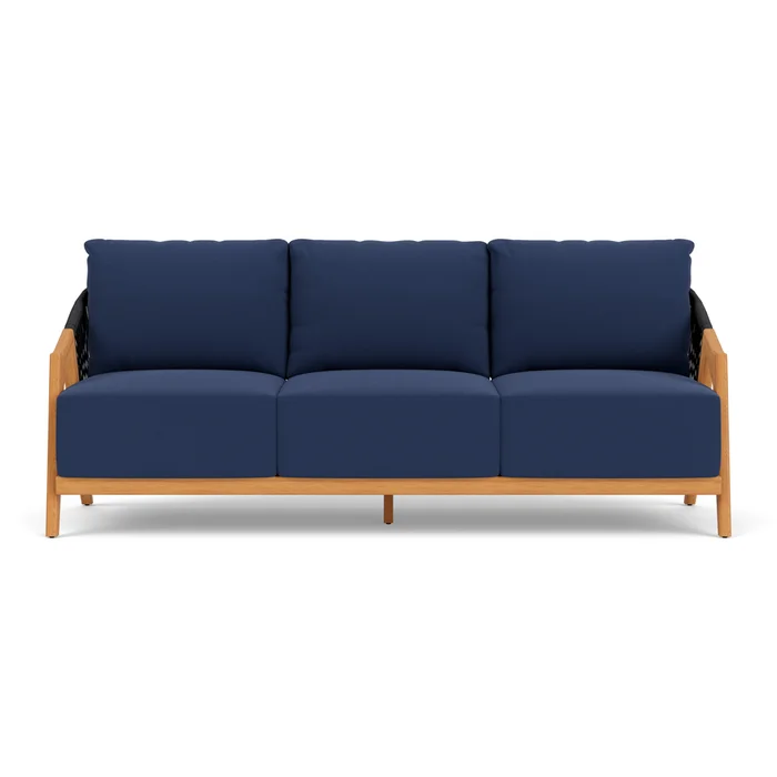 alpine sofa in natural teak finish with beach navy fabric grade a