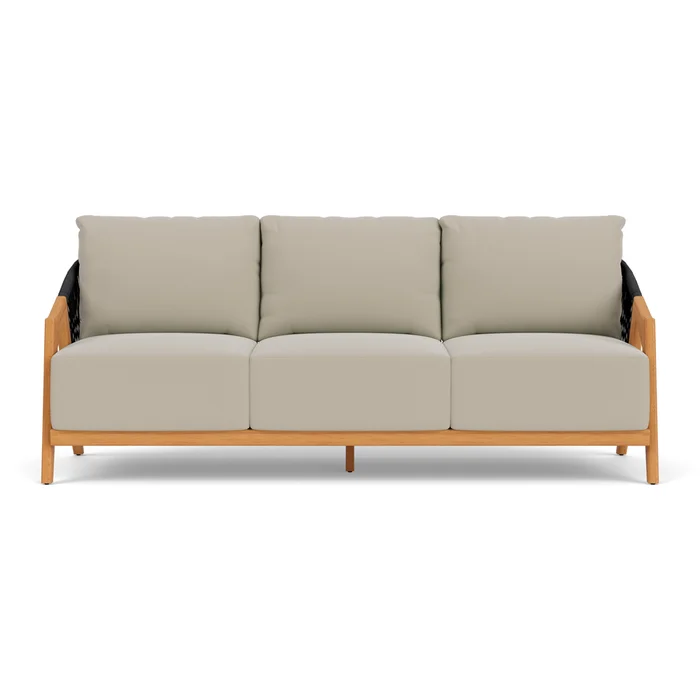 alpine sofa in natural teak finish with callen driftwood fabric grade b