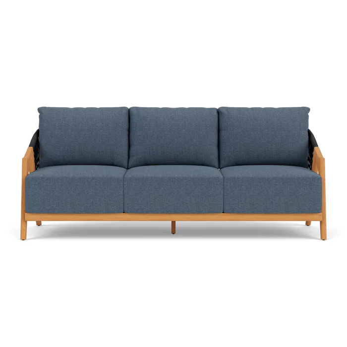 alpine sofa in natural teak finish with deluna aegean fabric grade b