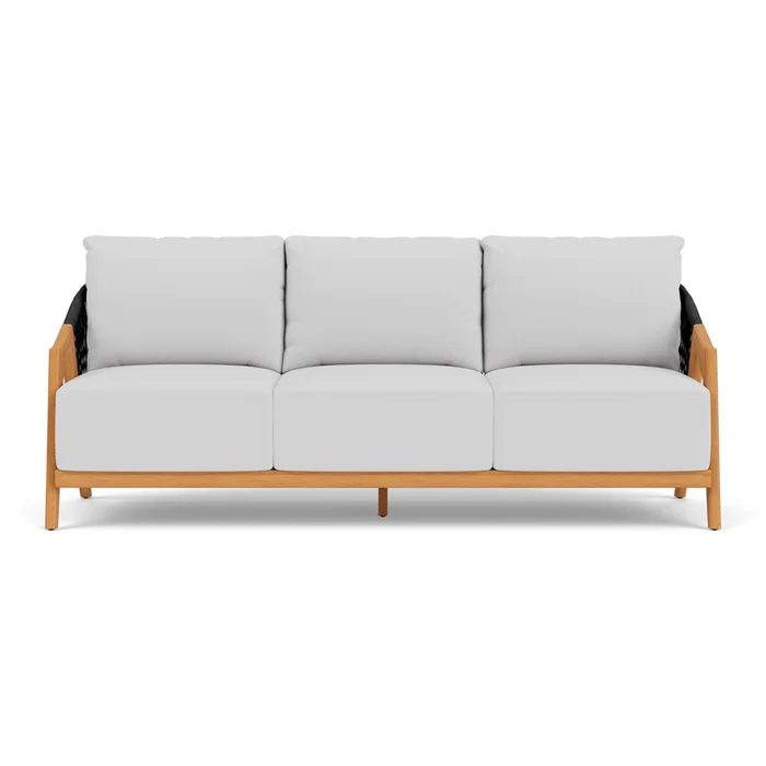 alpine sofa in natural teak finish with reflections ice fabric grade b