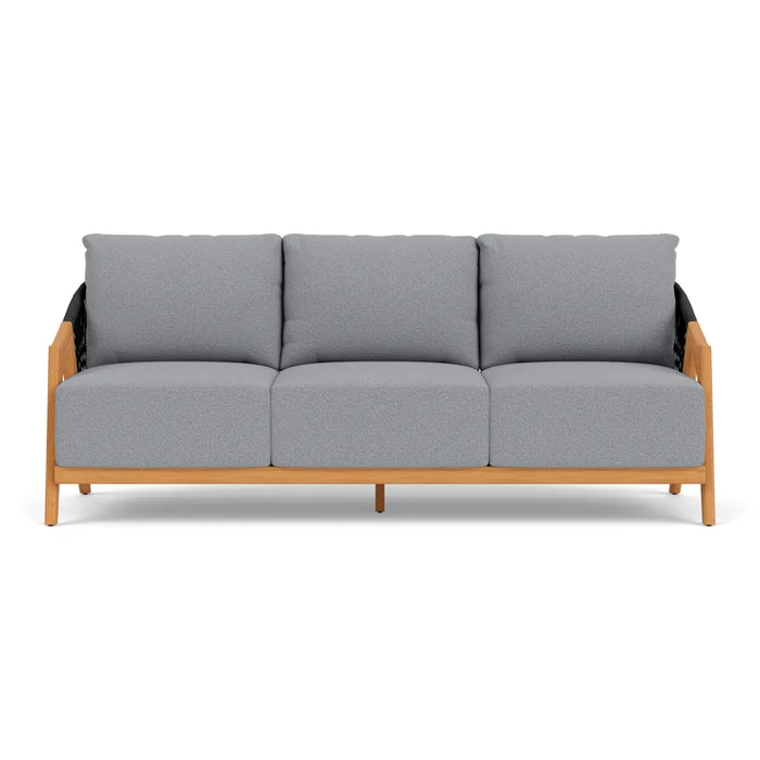 alpine sofa in natural teak finish with rumba stonewashed fabric grade a