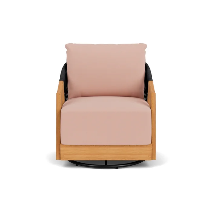 alpine swivel lounge chair in natural teak finish with azulu clay fabric grade b