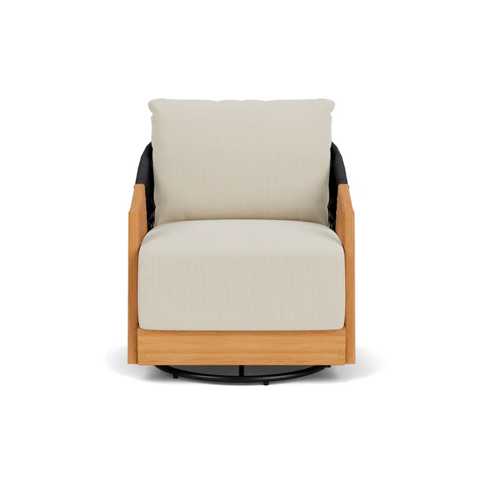 alpine swivel lounge chair in natural teak finish with beach natural fabric grade a
