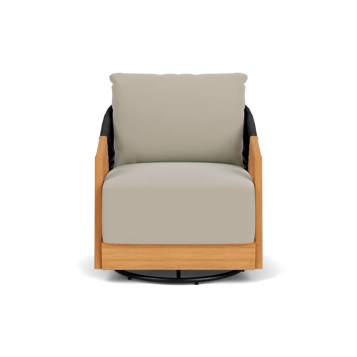 alpine swivel lounge chair in natural teak finish with callen driftwood fabric grade b