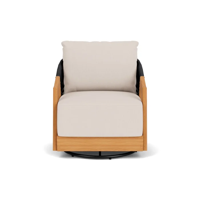 alpine swivel lounge chair in natural teak finish with canvas birds eye fabric grade a
