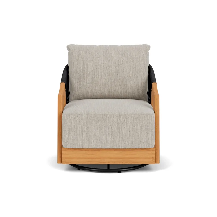 alpine swivel lounge chair in natural teak finish with friendly flax fabric grade b
