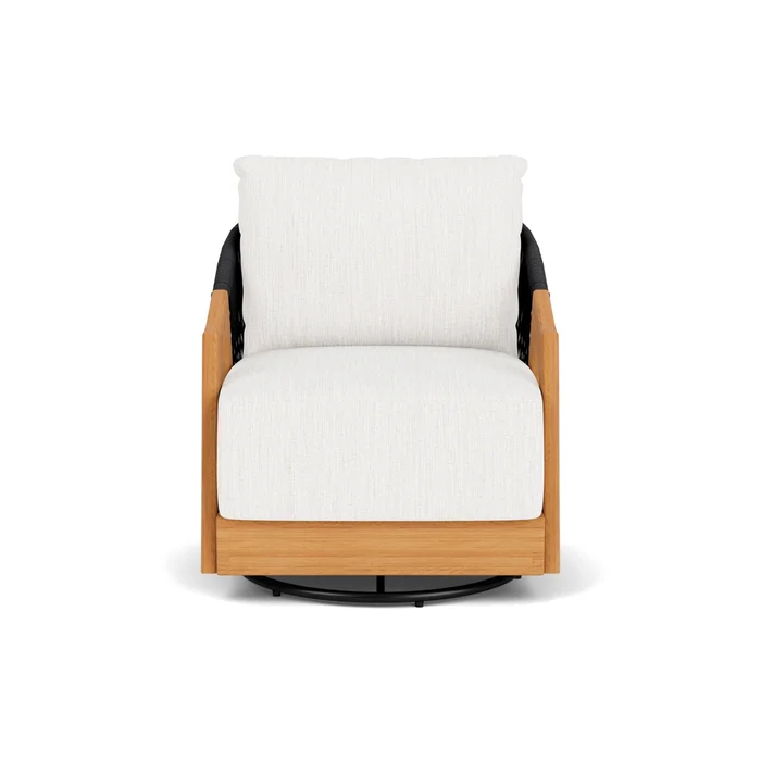 alpine swivel lounge chair in natural teak finish with friendly natural fabric grade b