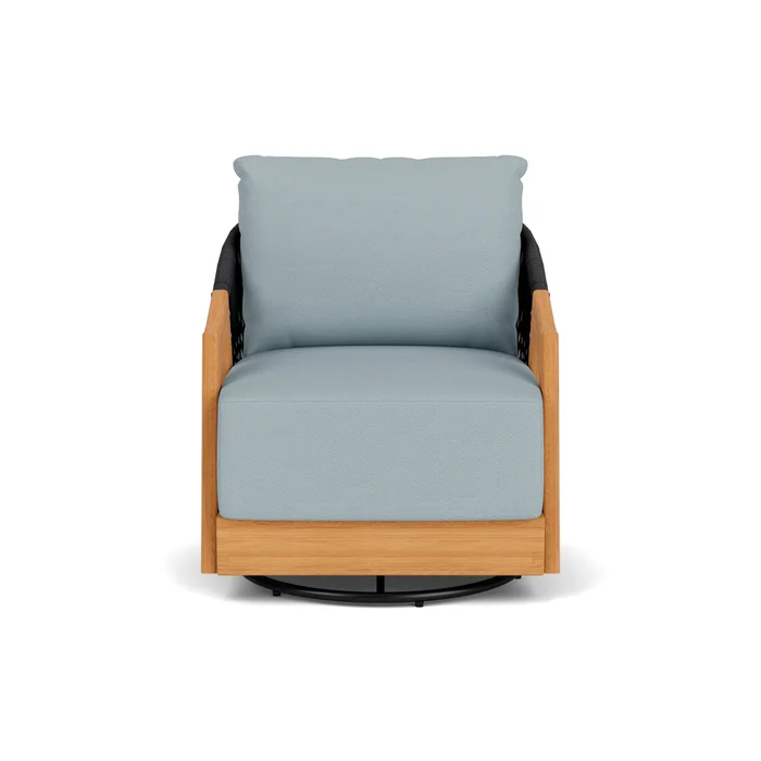 alpine swivel lounge chair in natural teak finish with kadogo lake fabric grade b