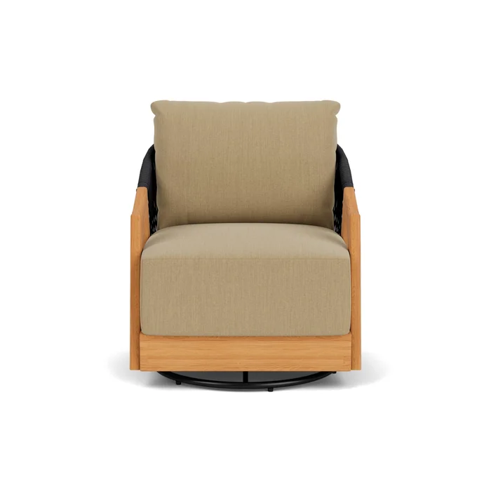 alpine swivel lounge chair in natural teak finish with loveboat saffron fabric grade a