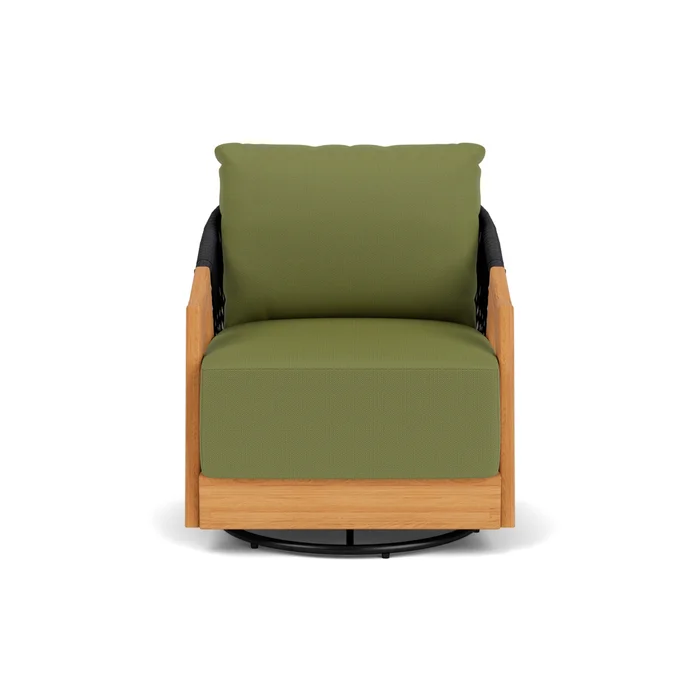 alpine swivel lounge chair in natural teak finish with reflections grass fabric grade b