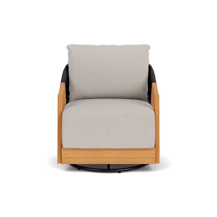 alpine swivel lounge chair in natural teak finish with remy cloud fabric grade b