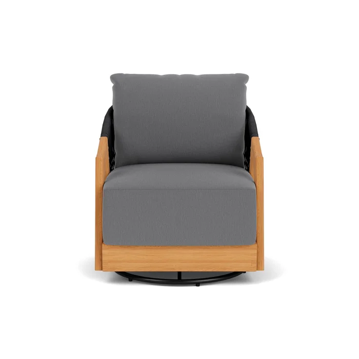 alpine swivel lounge chair in natural teak finish with remy graphite fabric grade b