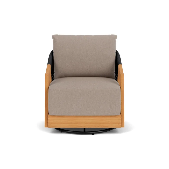 alpine swivel lounge chair in natural teak finish with remy pebble fabric grade b