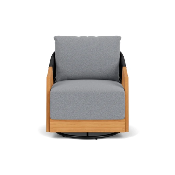 alpine swivel lounge chair in natural teak finish with rumba stonewashed fabric grade a