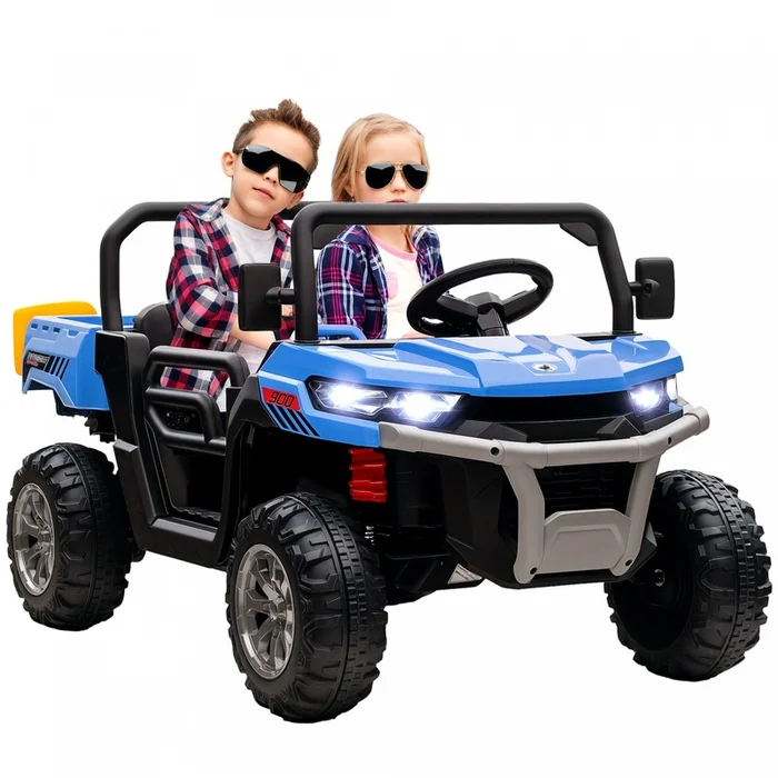 Aosom 2-seater Ride On Car, 12v 7ah Kids Utv, Ride On Dump Truck With Electric Dump Bed And Shovel, Remote Control, 4 Spring Suspension, Music, Lights, For Boys Girls, Black