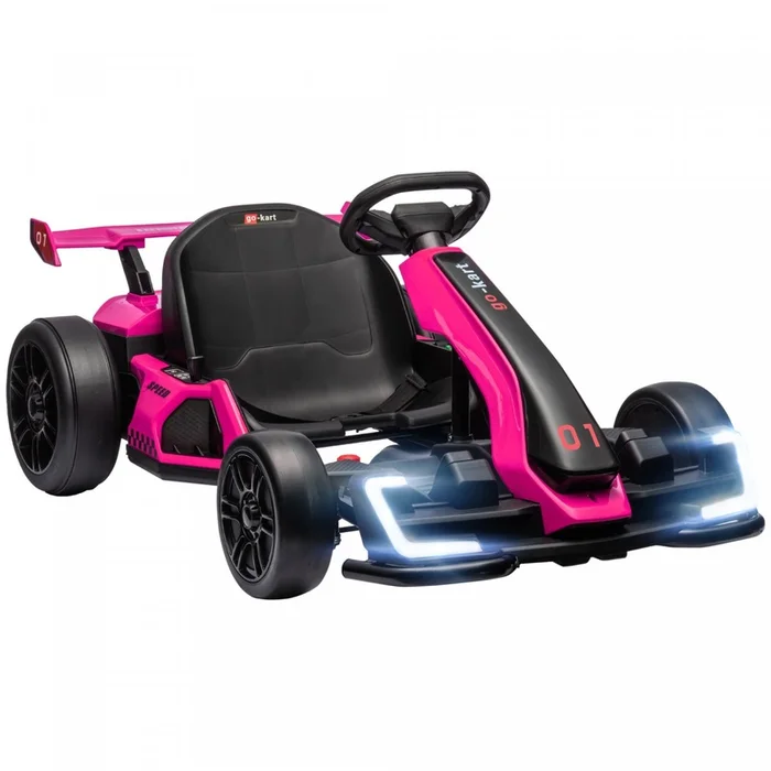 Aosom Go Kart, 24v Electric Kids Drift Kart With Adjustable Seat, Slow Start, Seat Belt, Horn, Music, Light, Battery Powered Ride On Cart For 6-12 Years Old, Pink