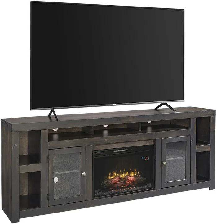 Aspenhome Avery Loft 84″ Fireplace Console w/ 2 Doors in Ghost Black DY1960-GHT