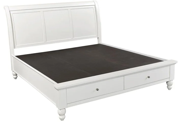 Aspenhome Cambridge King Sleigh Storage Bed in White EST SHIP TIME IS 2 WEEKS