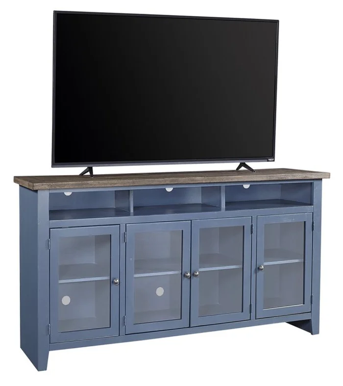 Aspenhome Eastport 74″ Highboy Console with 4 Doors in Malta Blue ME1255-MBL