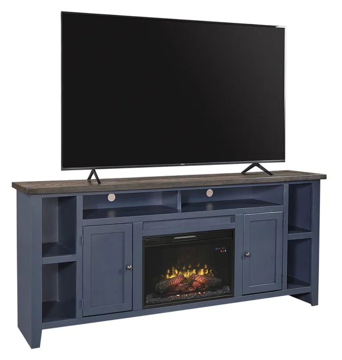 Aspenhome Eastport 84″ Fireplace Console with 2 Doors in Malta Blue ME1902-MBL