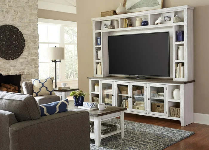 Aspenhome Eastport 97″ Console & Hutch in Drifted White WME1270-DWT;WME1270H-DWT