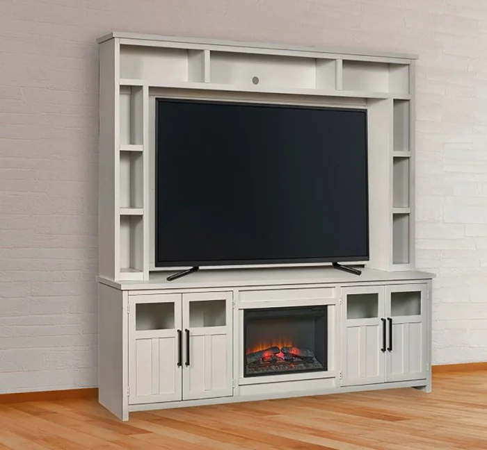 Aspenhome Finnegan 98″ Fireplace Console with Hutch in White MTT1970-WHI;MTT1270H-WHI