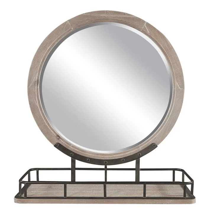 Aspenhome Foundry Round Mirror with Metal Base in Weathered Stone I349-464-WST