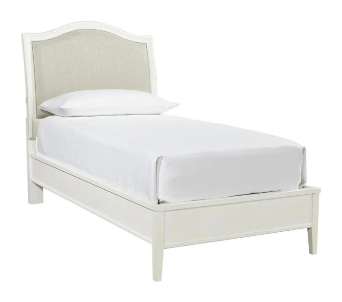 Aspenhome Furniture Charlotte Twin Upholstered Sleigh Bed in White EST SHIP TIME IS 2 WEEKS