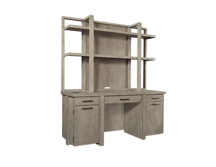 Aspenhome Furniture Platinum Credenza and Hutch in Gray Linen I251-316-317 EST SHIP TIME IS 2 WEEKS