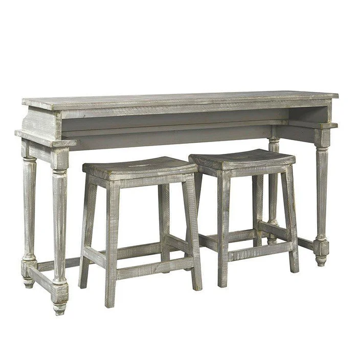 Aspenhome Hinsdale Console Bar Table w/ Two Stools in Greywood I250-9151-GWD