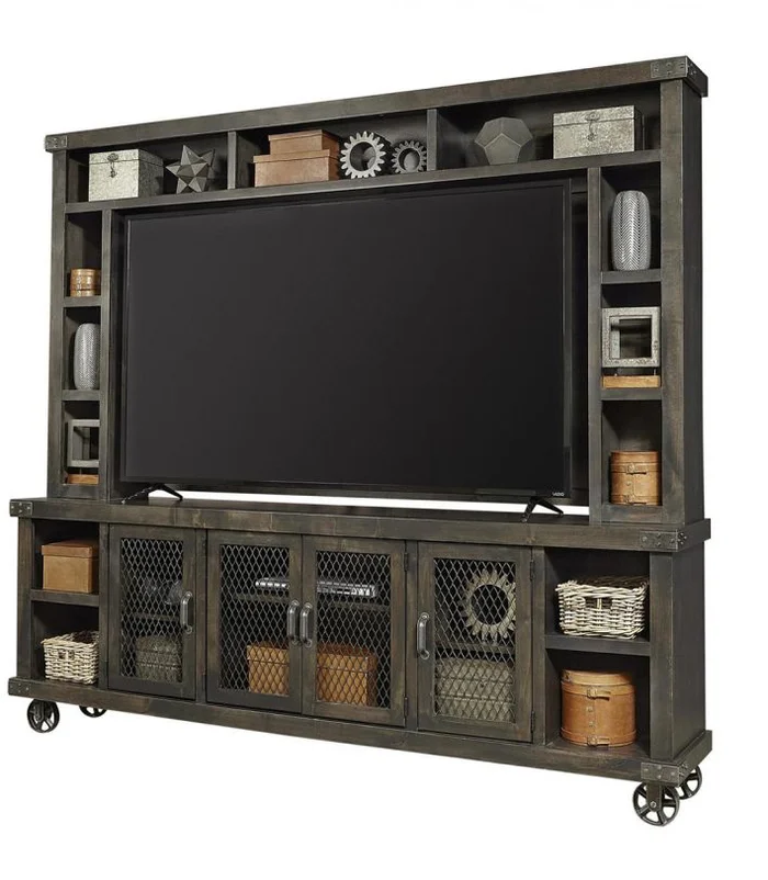 Aspenhome Industrial 96″ Console with 4 Doors in Ghost Black DN1270-GHT