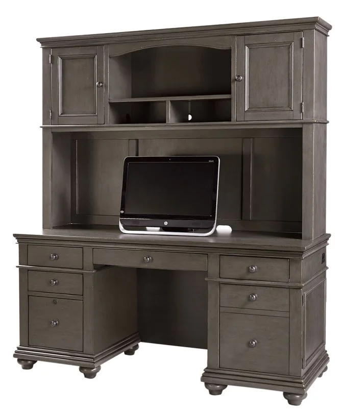 Aspenhome Oxford 66″ Credenza and Hutch in Peppercorn EST SHIP TIME IS 2 WEEKS