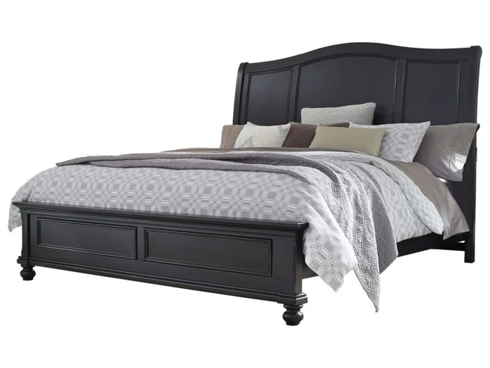 Aspenhome Oxford Cal King Sleigh Bed in Black EST SHIP TIME IS 2 WEEKS