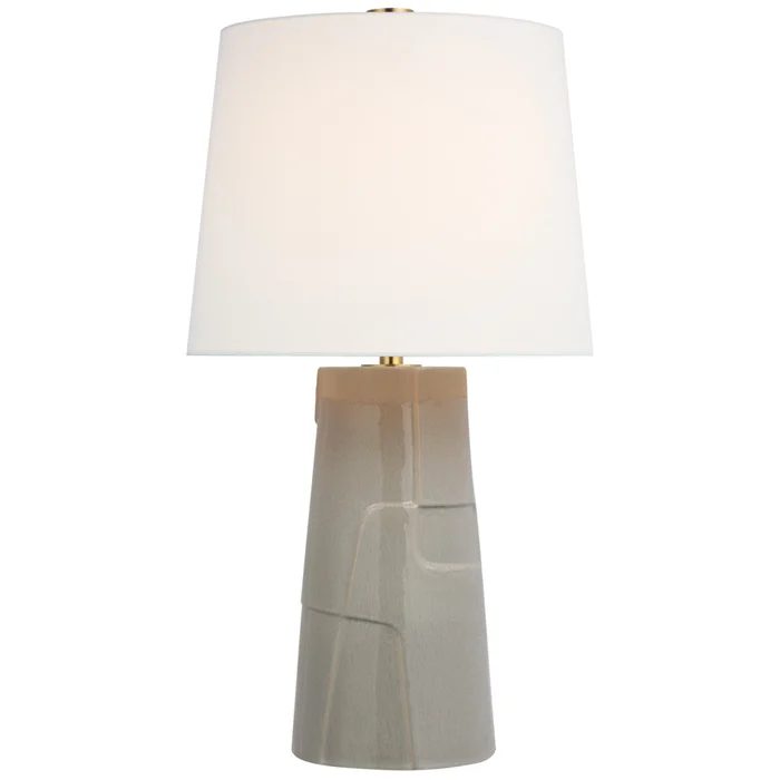 Barbara Barry Braque Medium Debossed Table Lamp in Shellish Gray with Linen Shade W18″ x H28.75″