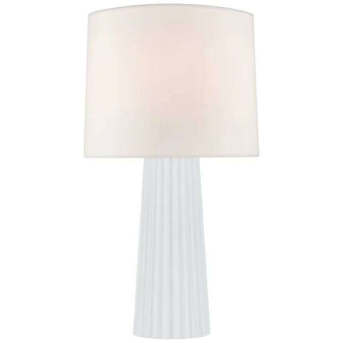 Barbara Barry Danube Medium Table Lamp in White Glass with Linen Shade W16″ x H28.75″
