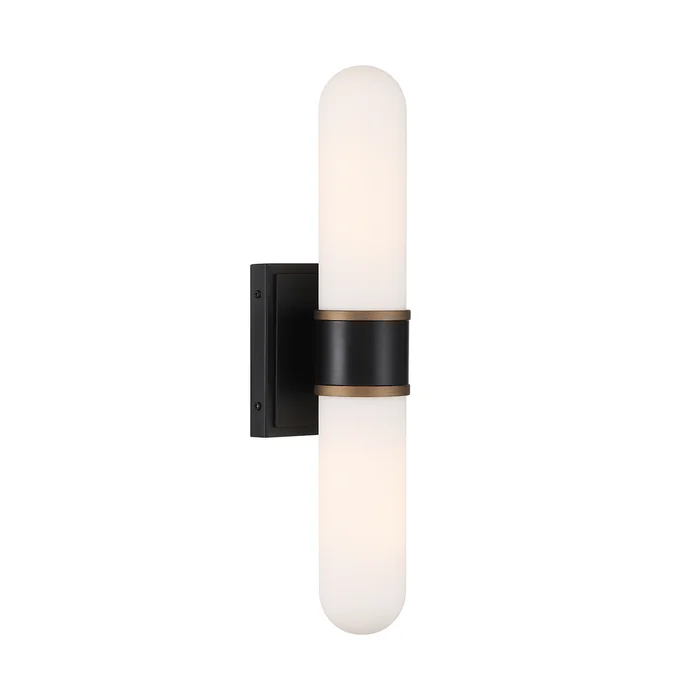 brian patrick flynn capsule 2 light led matte black + textured gold sconce