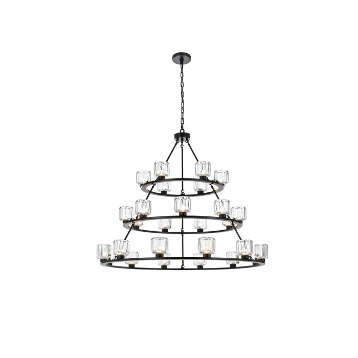 cadence 48 inch three-tier chandelier in black
