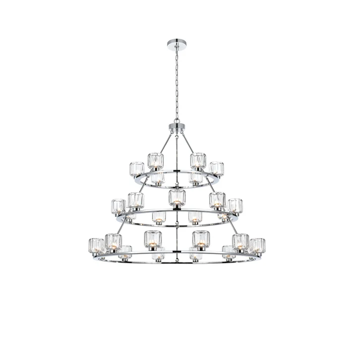 cadence 48 inch three-tier chandelier in chrome