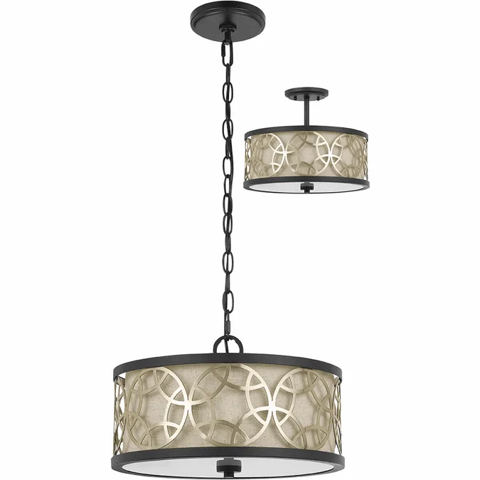 Cal FX-3661-2 Carmel Rust / Antique Brass Drum Pendant Lighting / Ceiling Light Fixture