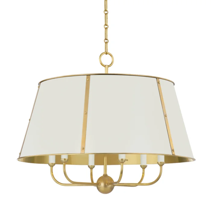 Cambridge 6-Light Chandelier in Aged Brass/Off White by Mark D. Sikes 28.5L x 28.5W x 23H