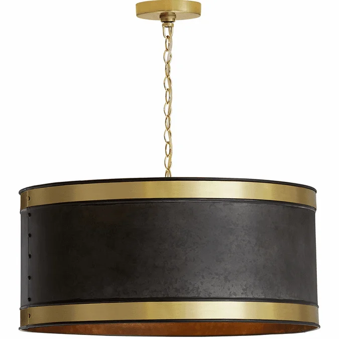 Capital Lighting 335641GB Modern Galvanized Black and True Brass Drum Hanging Light