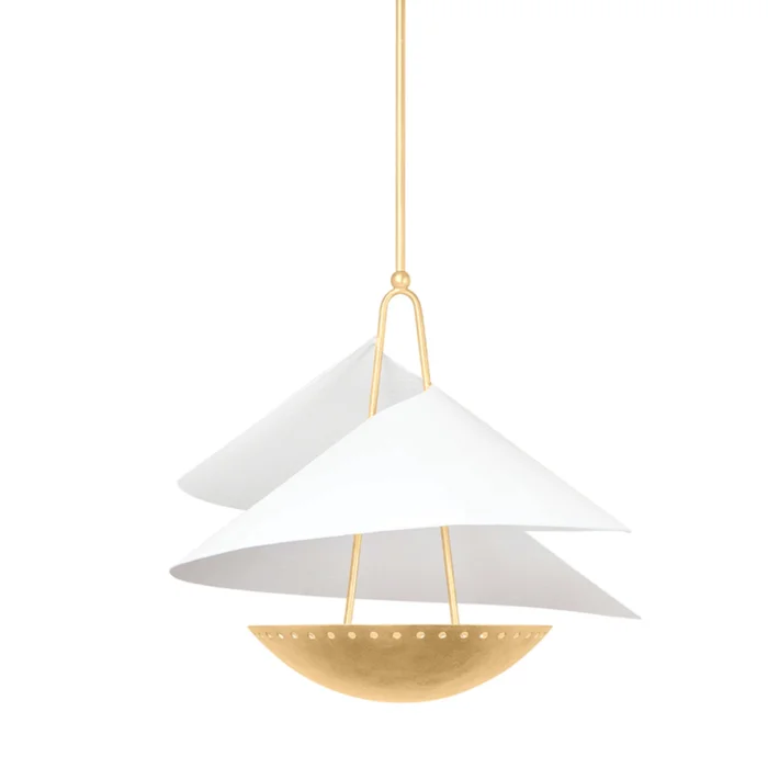 Carini 3-Light Pendant in Vintage Gold Leaf/Gesso White 24L x 24W x 21.5H