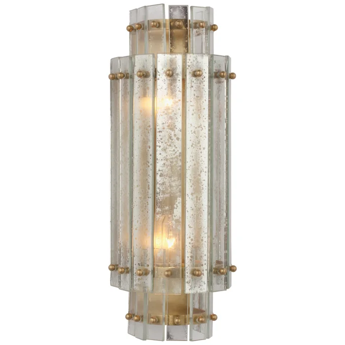 Carrier and Company Cadence Small Tiered Sconce in Hand-Rubbed Antique Brass with Antique Mirror Wall Light W5.5″ x H14.5″
