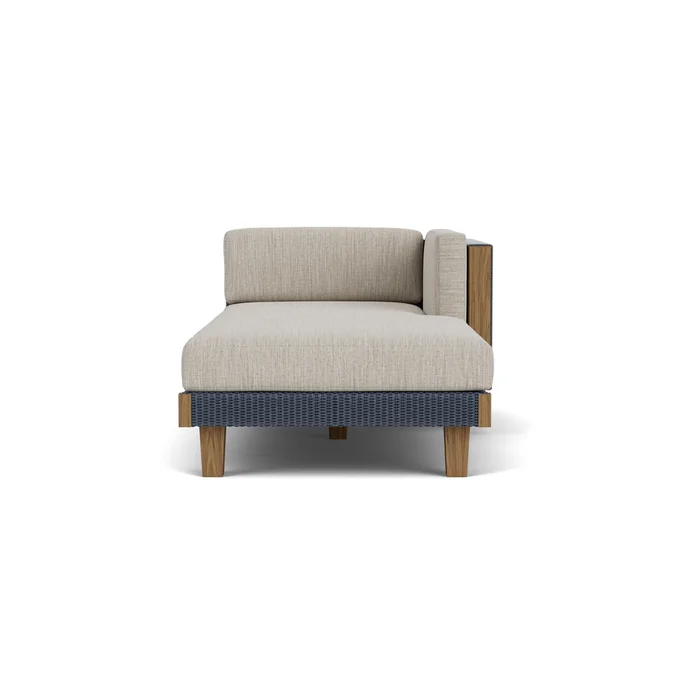 catalina left arm chaise in denim blue finish with friendly flax fabric grade b