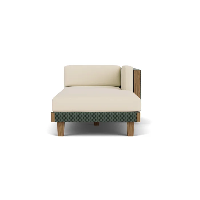 catalina left arm chaise in spruce finish with callen pearl fabric grade b