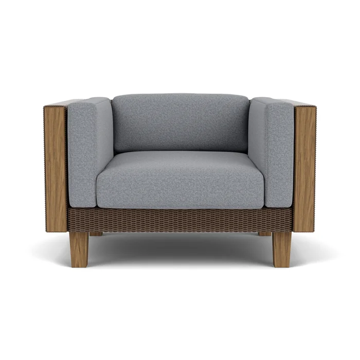 catalina lounge chair in bark finish with rumba stonewashed fabric grade a