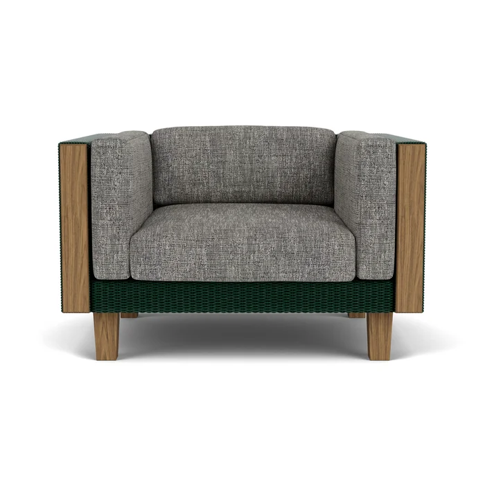 catalina lounge chair in woodland finish with black sand fabric grade b