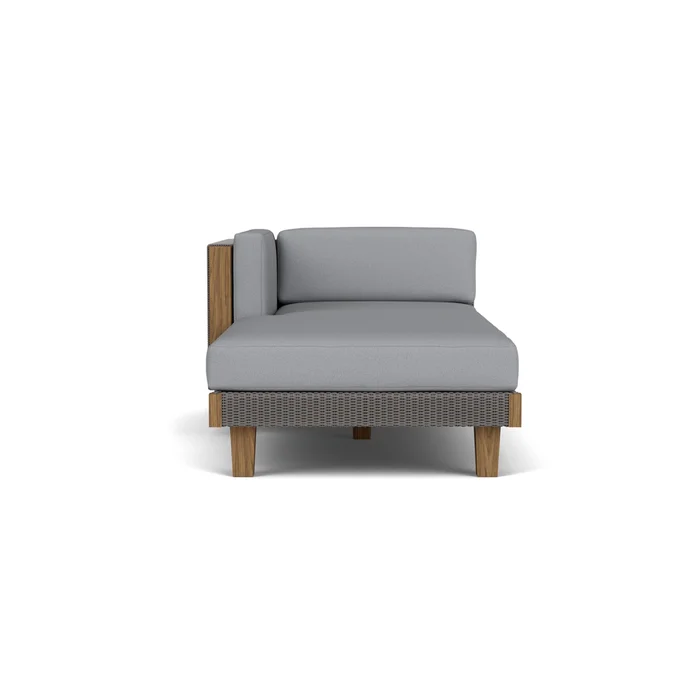 catalina right arm chaise in pewter finish with sandberg pewter fabric grade b